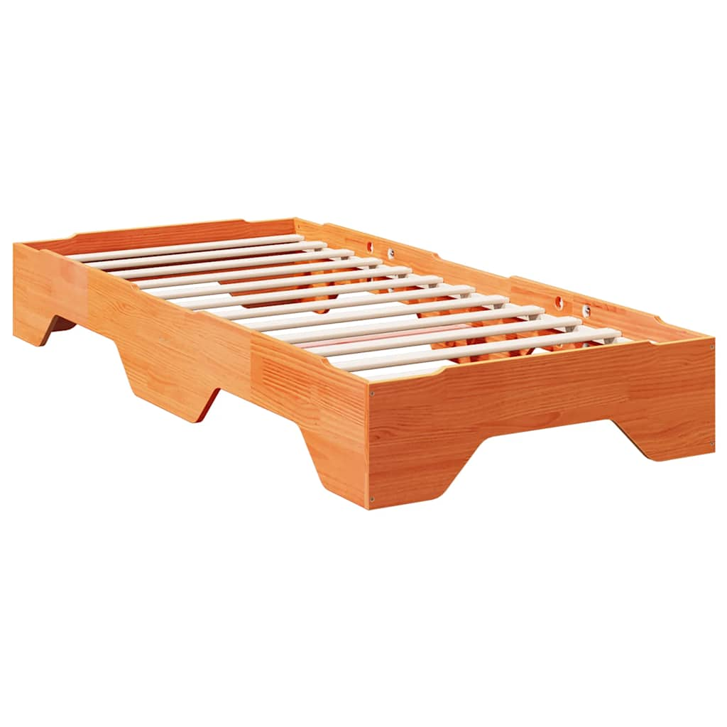 Solid wood bed without mattress Stackable Wax brown 90x200 cm