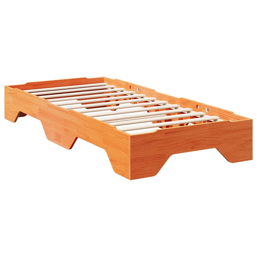 Solid wood bed without mattress Stackable Wax brown 90x200 cm