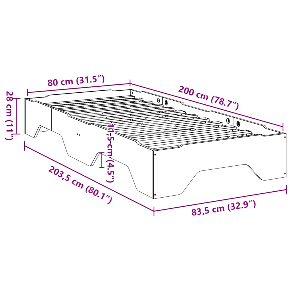 Solid wood bed without mattress Stackable 80x200 cm