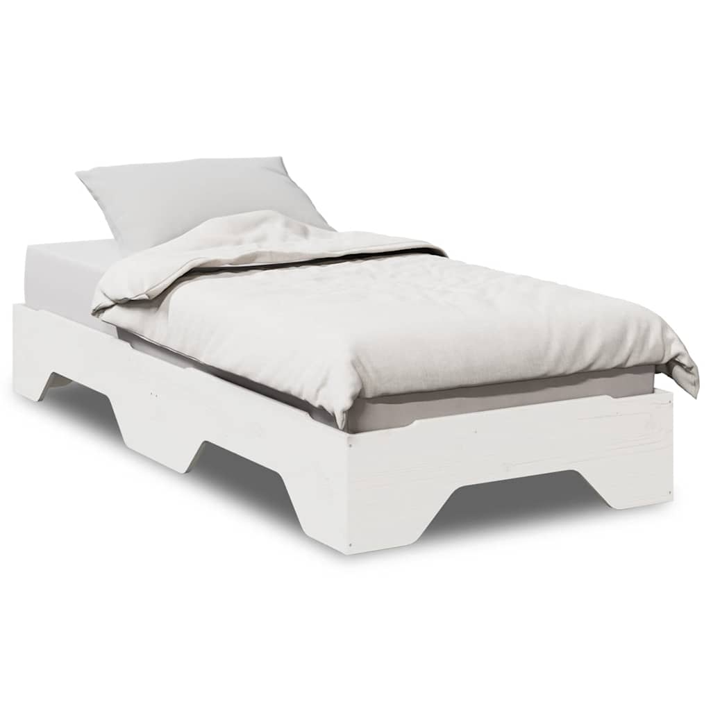 Solid wood bed without mattress Stackable White 80x200 cm