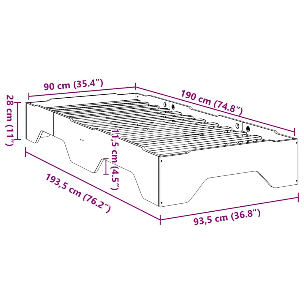 Solid wood bed without mattress Stackable 90x190 cm