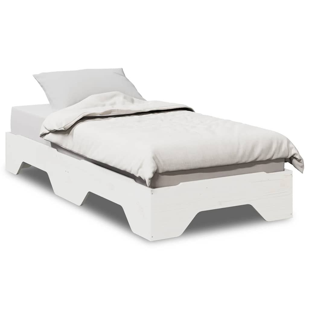 Solid wood bed without mattress Stackable White 90x190 cm