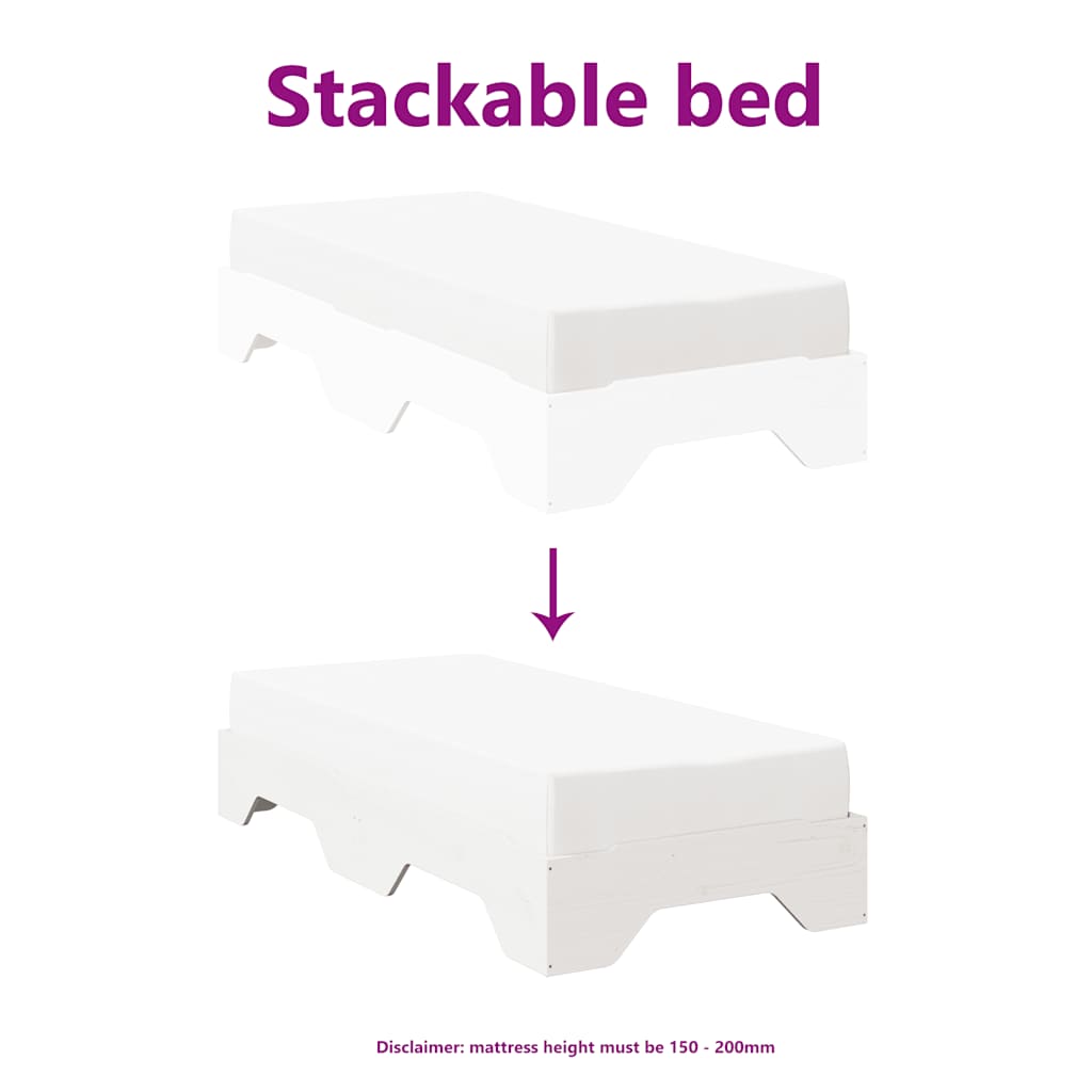 Solid wood bed without mattress Stackable White 90x190 cm