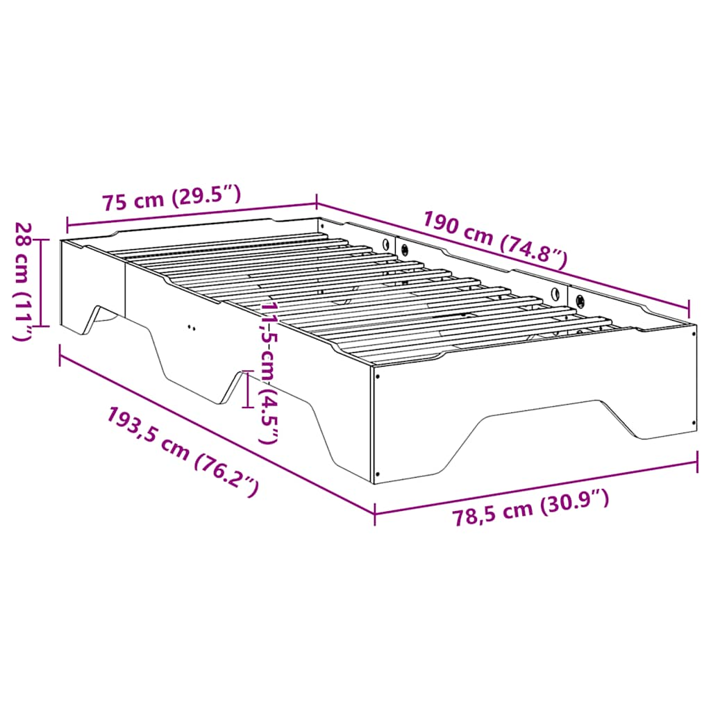 Solid wood bed without mattress Stackable Wax brown 75x190 cm