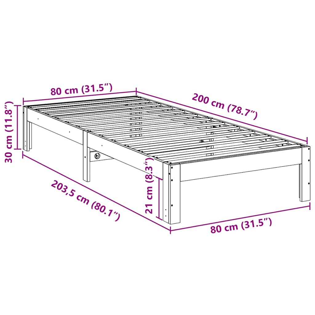 Massivholzbett ohne Matratze 80x200 cm Kiefernholz