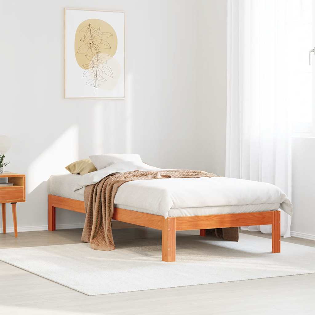 Solid wood bed without mattress wax brown 80x200 cm pinewood