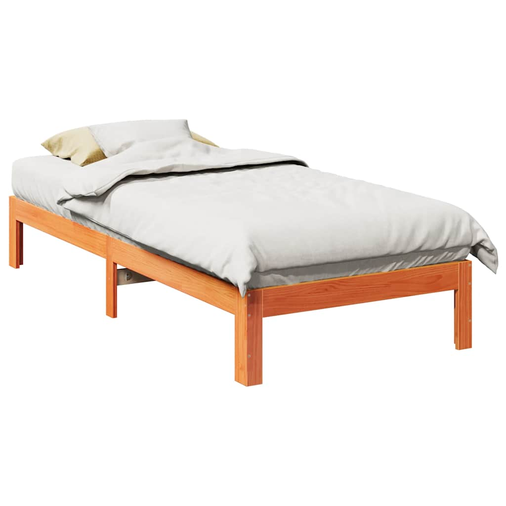 Solid wood bed without mattress wax brown 80x200 cm pinewood