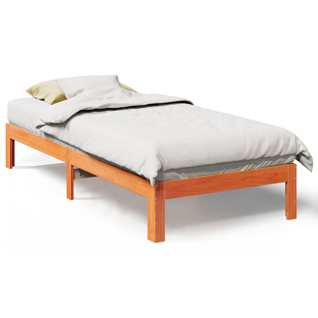 Solid wood bed without mattress wax brown 90x200 pinewood