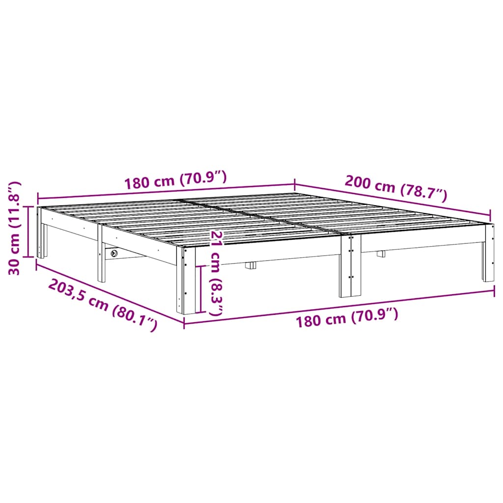 Solid wood bed without mattress wax brown 180x200 pinewood