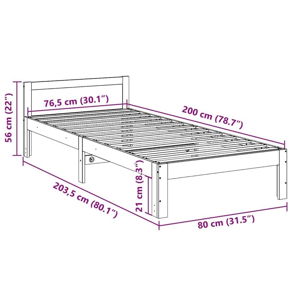 Massivholzbett ohne Matratze Weiß 80x200 cm Kiefernholz