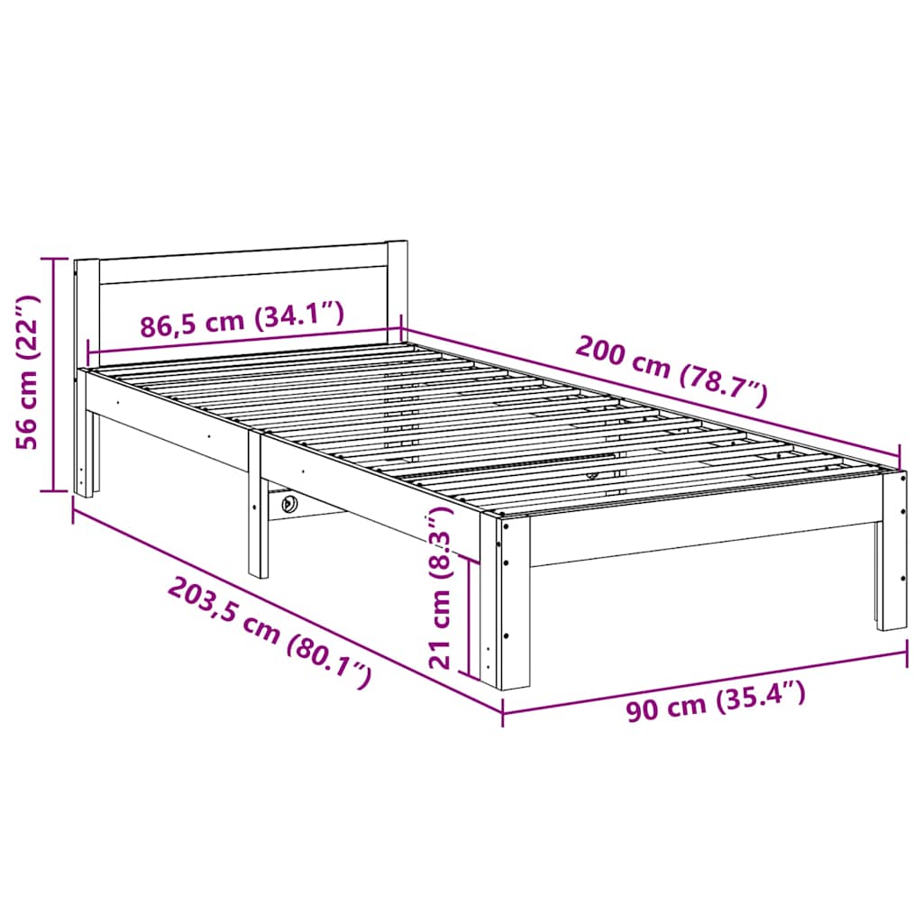 Massivholzbett ohne Matratze Weiß 90x200 cm Kiefernholz