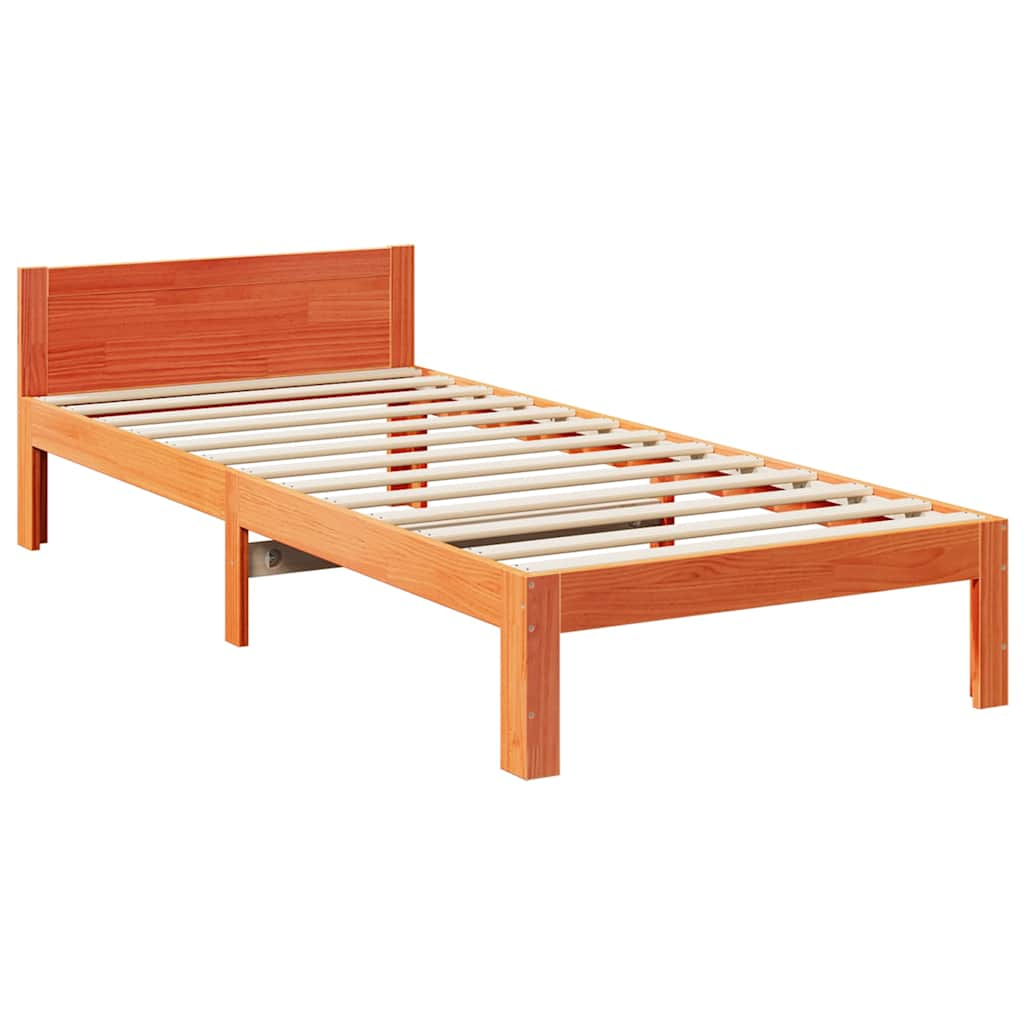 Solid wood bed without mattress wax brown 90x200 pinewood