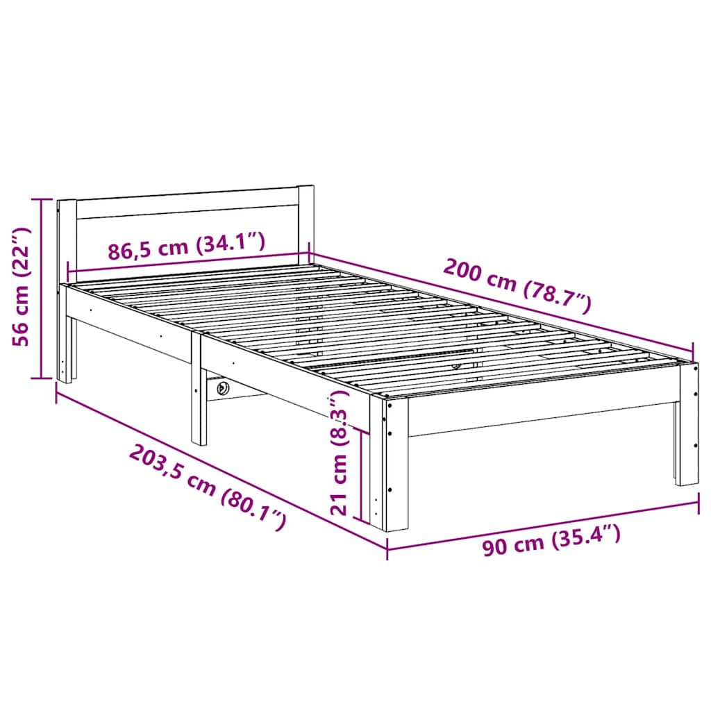 Solid wood bed without mattress wax brown 90x200 pinewood