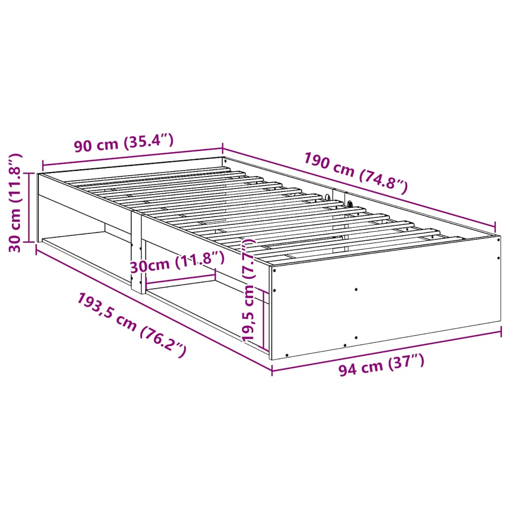 Daybed without mattress 90x190 cm solid pine wood