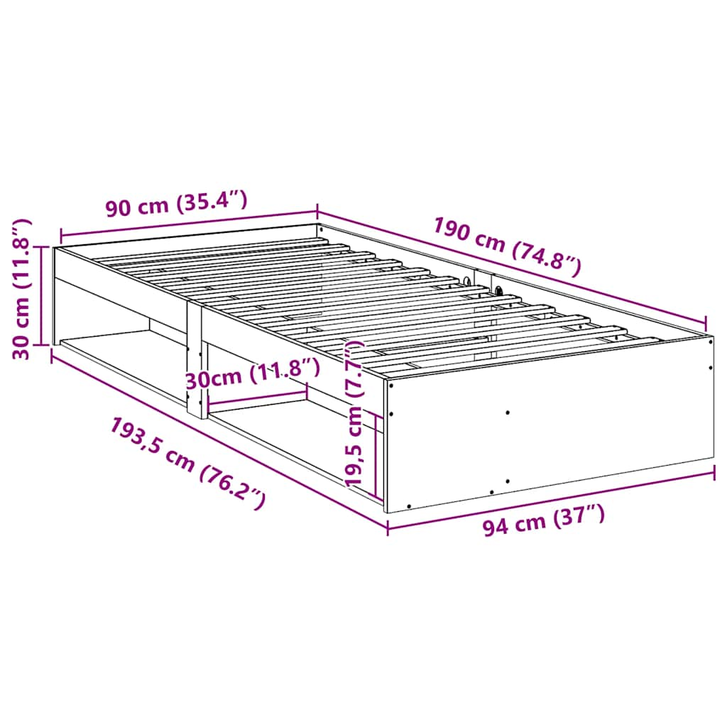 Daybed without mattress wax brown 90x190 cm solid pine wood