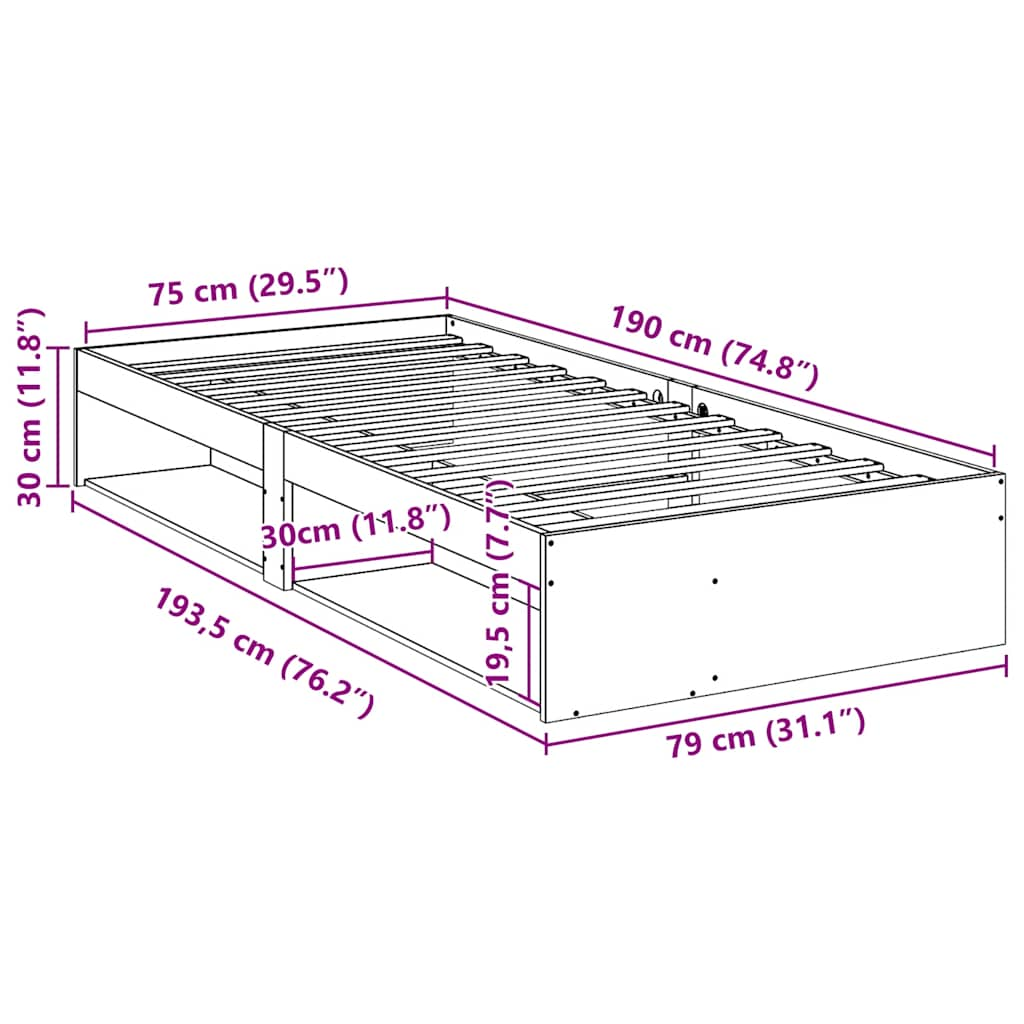 Daybed without mattress wax brown 75x190 cm solid pine wood