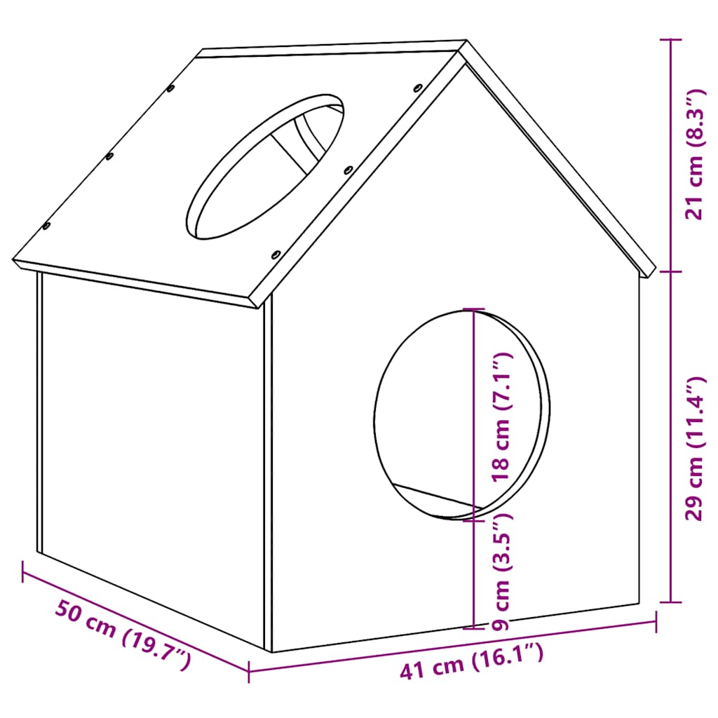 Cat house 41x50x50 cm solid pine wood