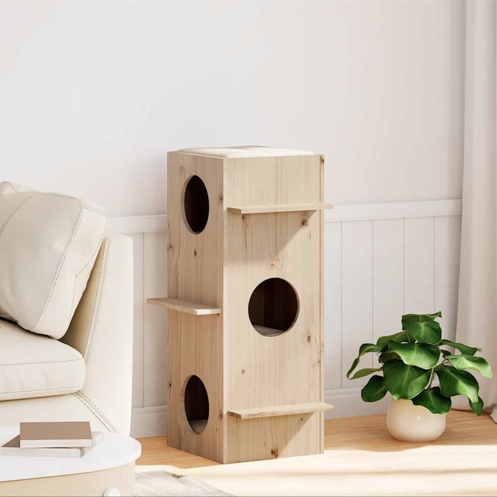 Cat house 43x43x90 cm solid pine wood