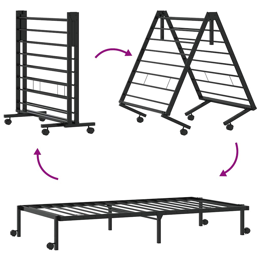 Bettgestell ohne Matratze Klappbar Schwarz 100x200 cm Stahl