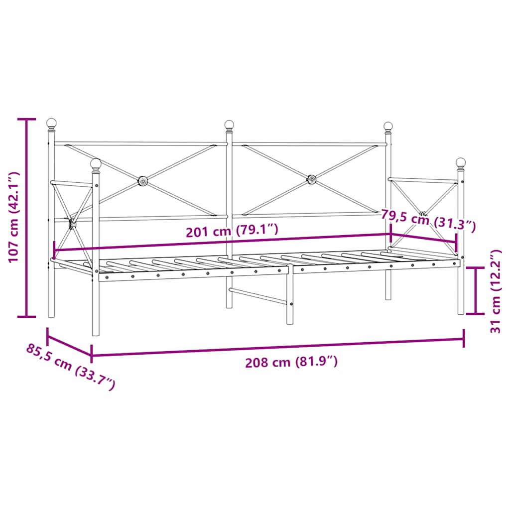 Daybed without mattress Black 80x200 cm Steel