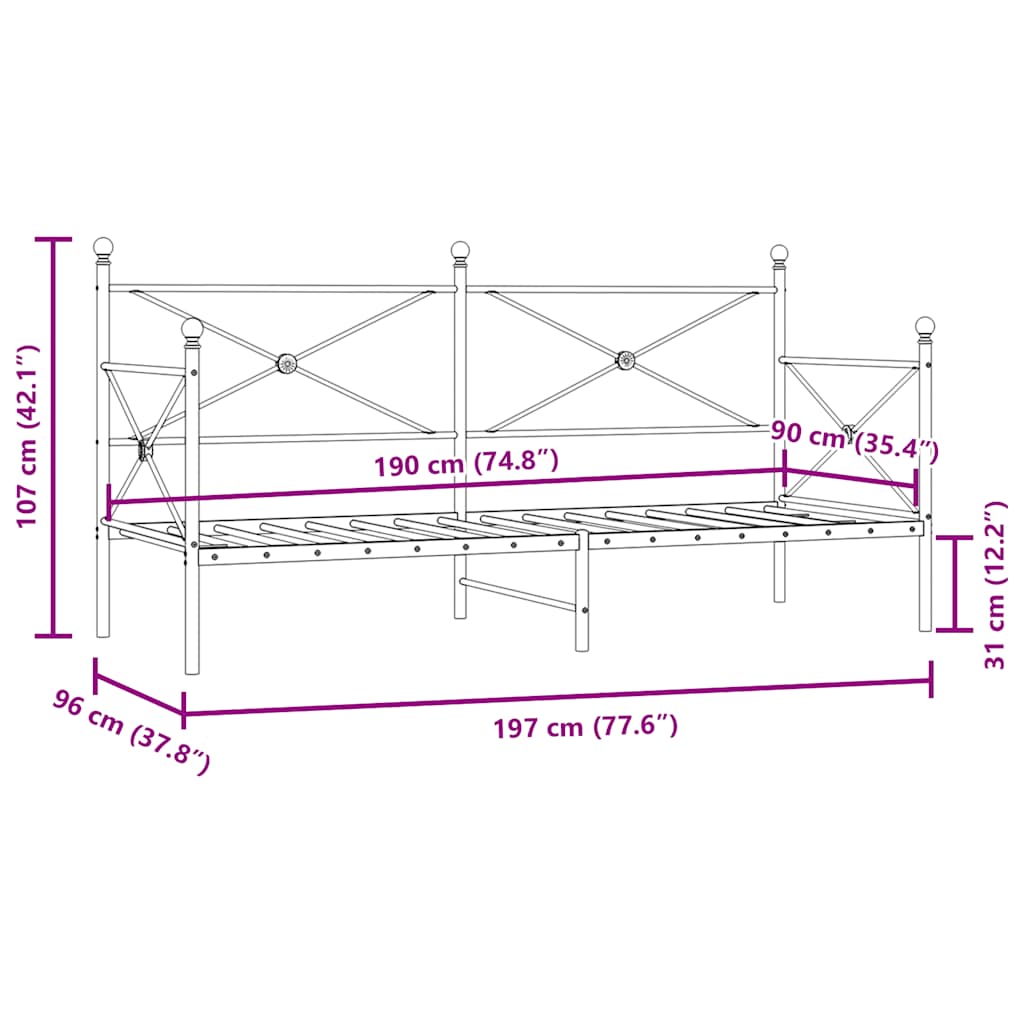 Tagesbett ohne Matratze Schwarz 90x190 cm Stahl