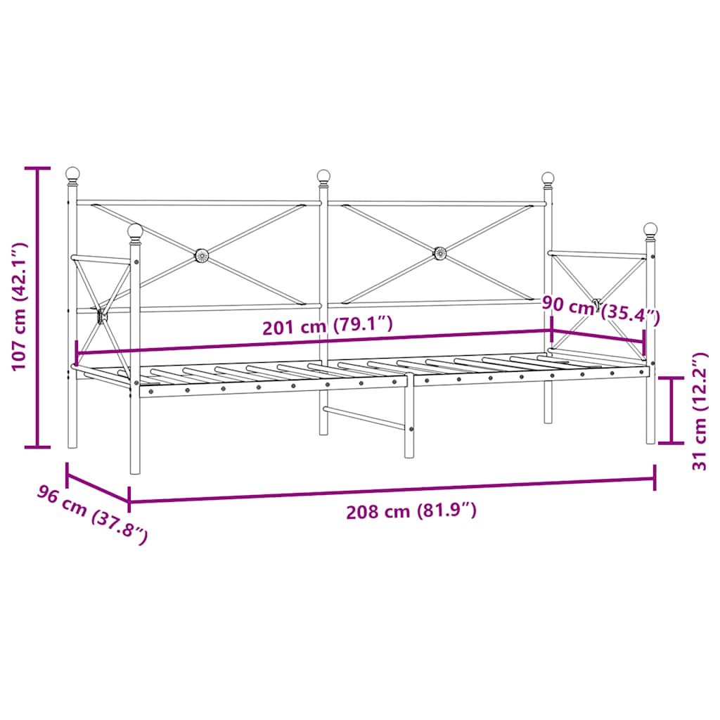 Etagenbett ohne Matratze Schwarz 90x200 cm Stahl