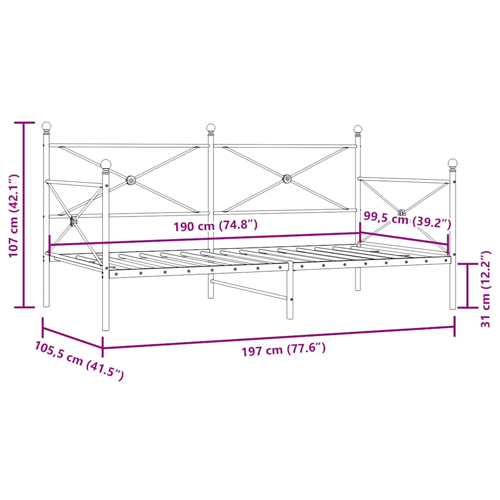 Daybed without mattress Black 100x190 cm Steel