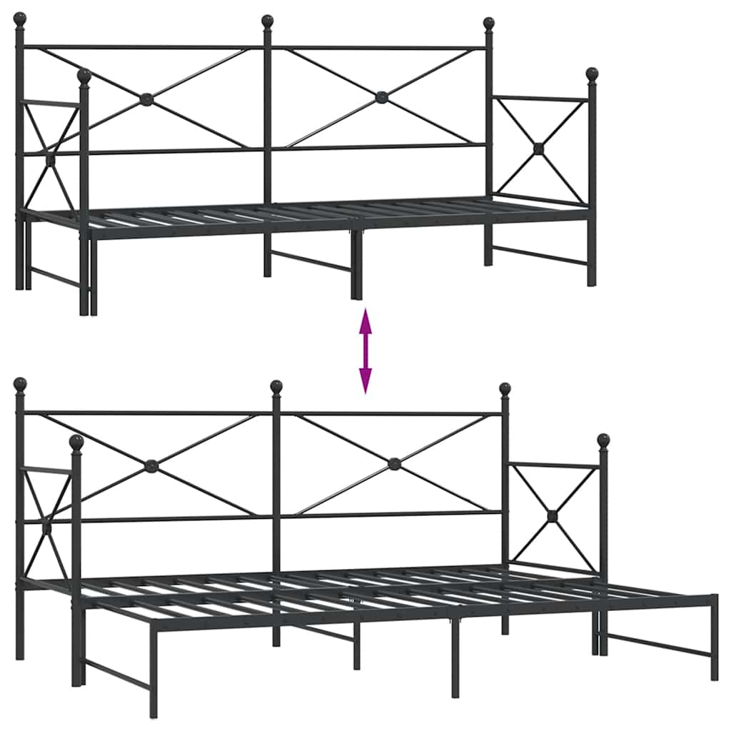 Daybed Extendable without mattress Black 75x190 cm Steel