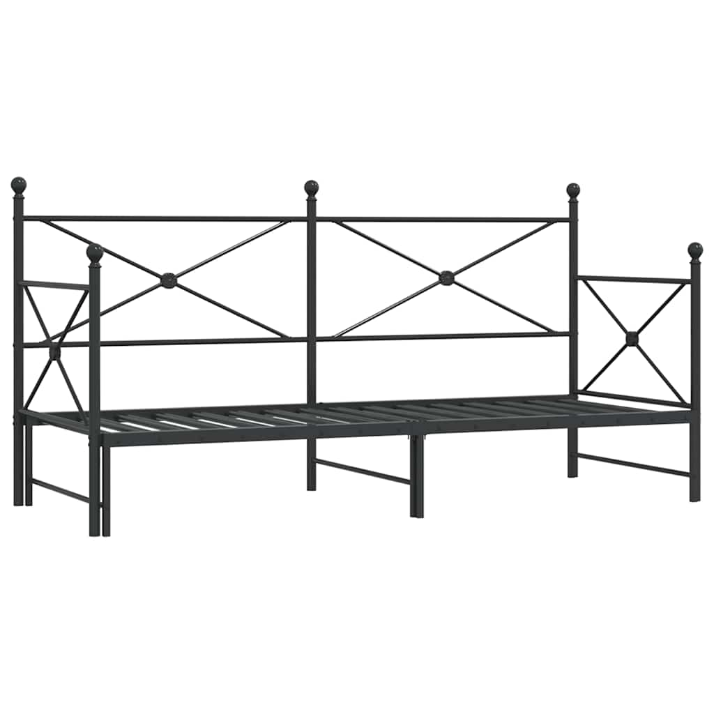 Tagesbett Ausziehbar ohne Matratze Schwarz 90x190 cm Stahl