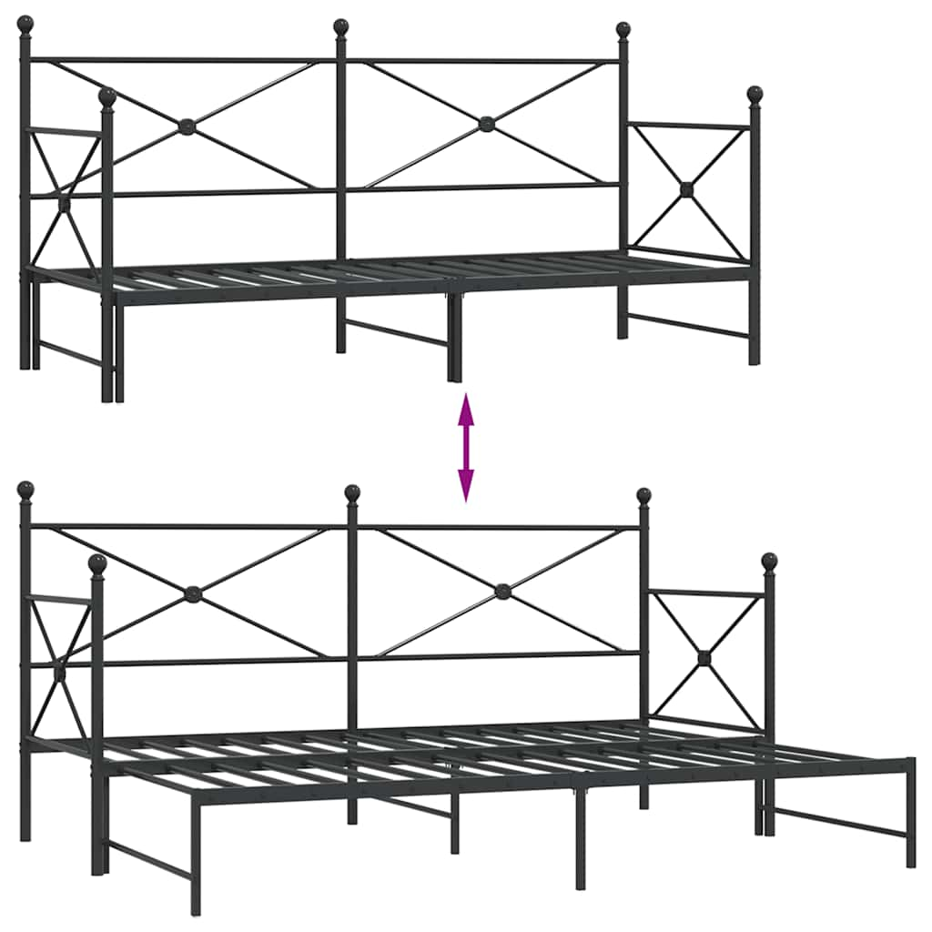 Daybed Extendable without Mattress Black 90x200 cm Steel