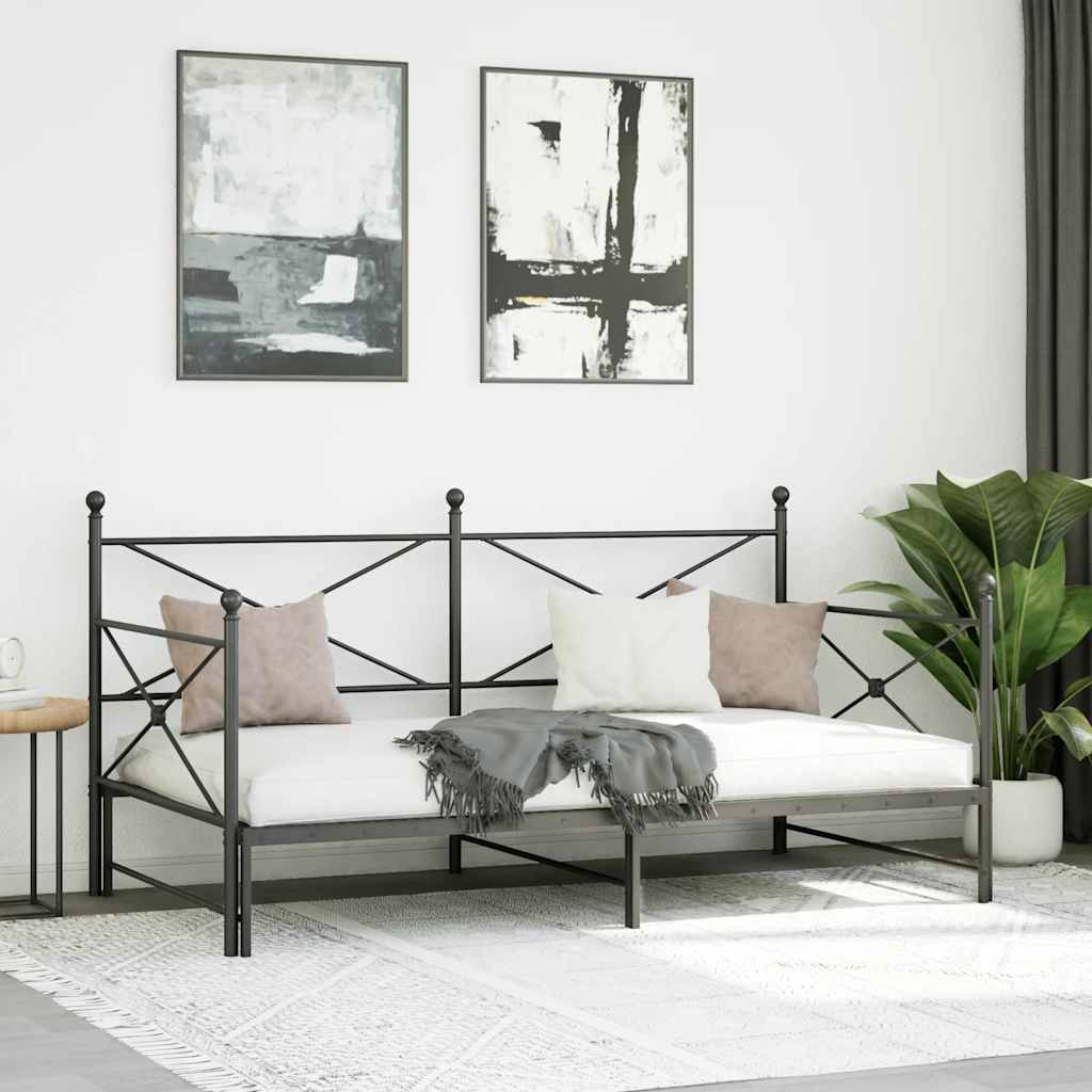 Daybed Extendable without mattress Black 100x190 cm Steel