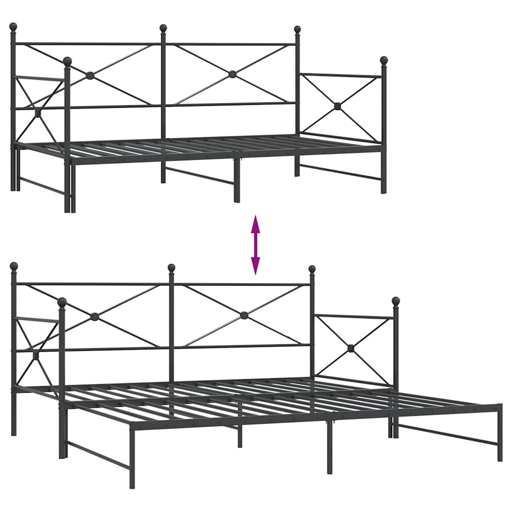 Daybed Extendable without mattress Black 100x190 cm Steel