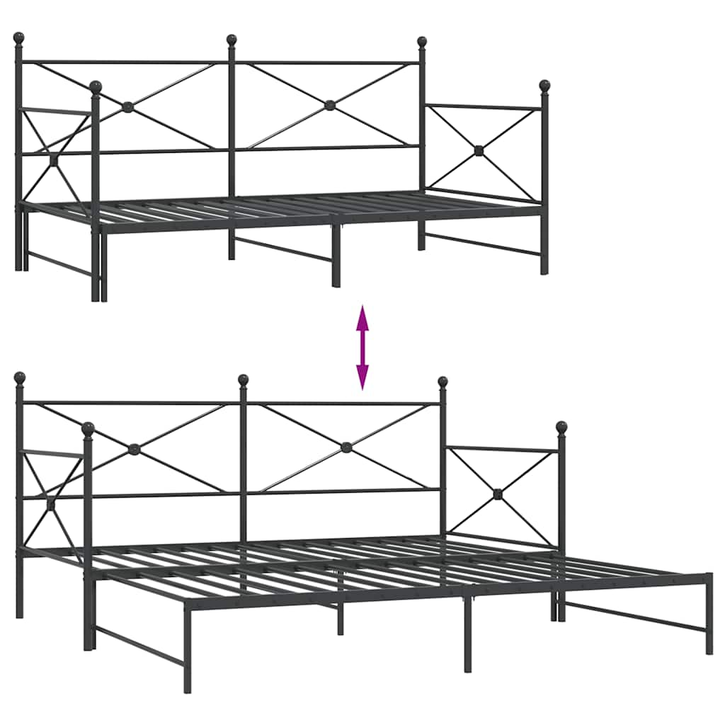 Tagesbett Ausziehbar ohne Matratze Schwarz 107x203 cm Stahl