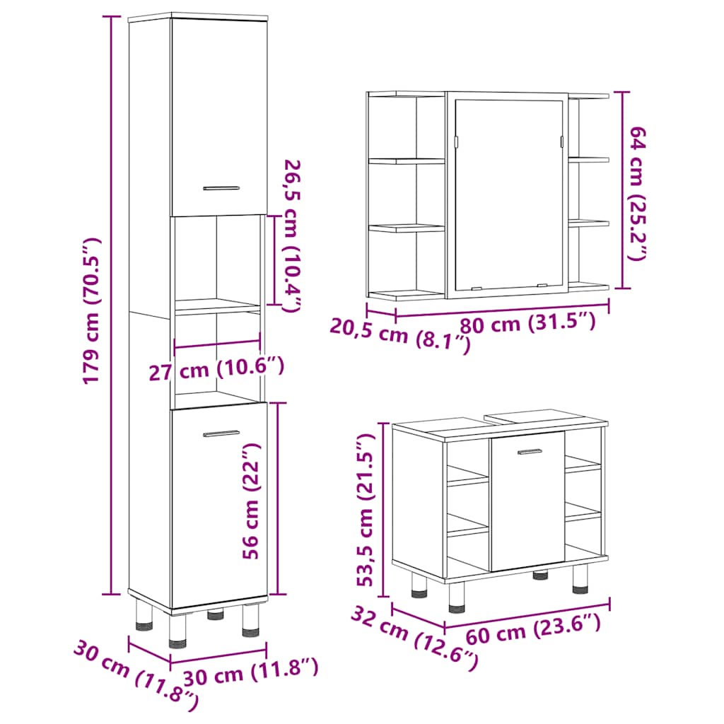 3-tlg. Badmöbel-Set Betongrau Holzwerkstoff