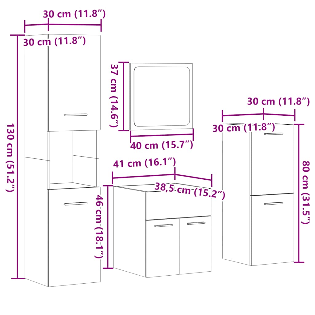 4-tlg. Badmöbel-Set Betongrau Holzwerkstoff