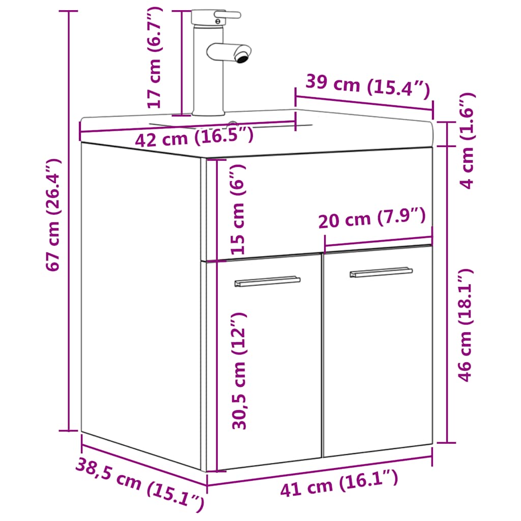 Waschbeckenunterschrank mit Einbaubecken Wasserhahn Betongrau