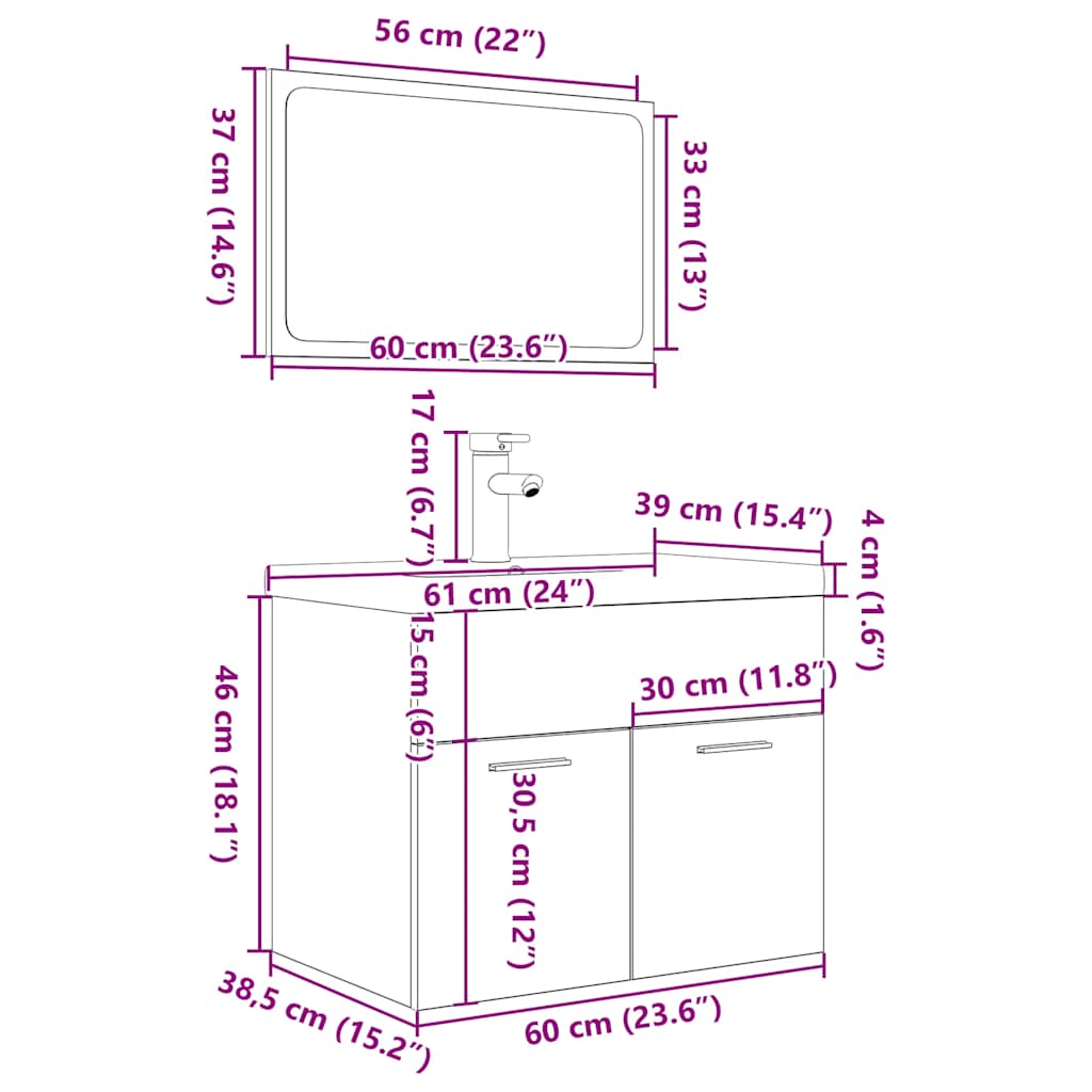 3-tlg. Badmöbel-Set Betongrau Holzwerkstoff