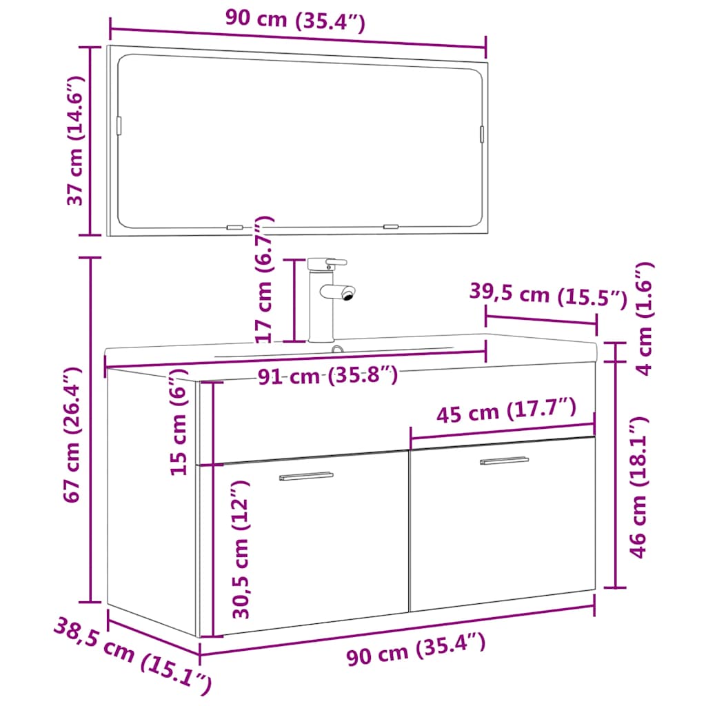 3-tlg. Badmöbel-Set Betongrau Holzwerkstoff