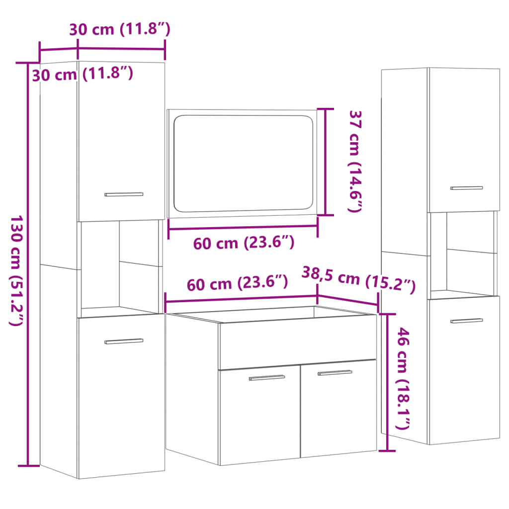 4-tlg. Badmöbel-Set Sonoma-Eiche Holzwerkstoff