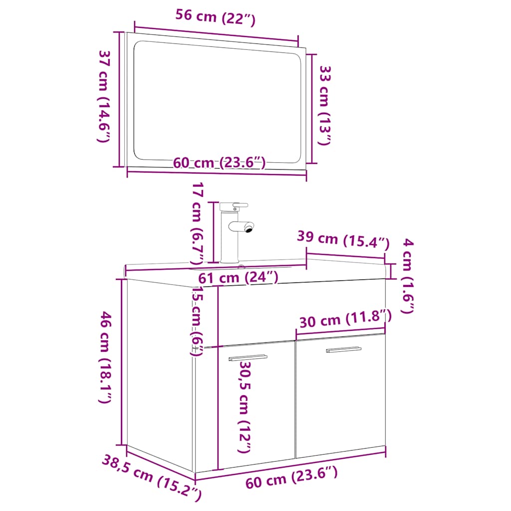 3-tlg. Badmöbel-Set Sonoma-Eiche Holzwerkstoff