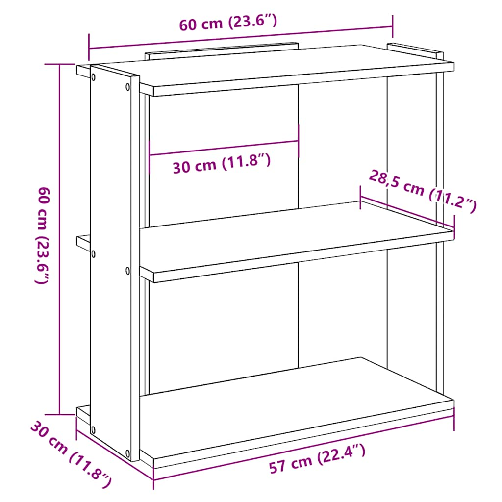 Bücherregal 3 Böden Schwarz 60x30x60 cm Holzwerkstoff