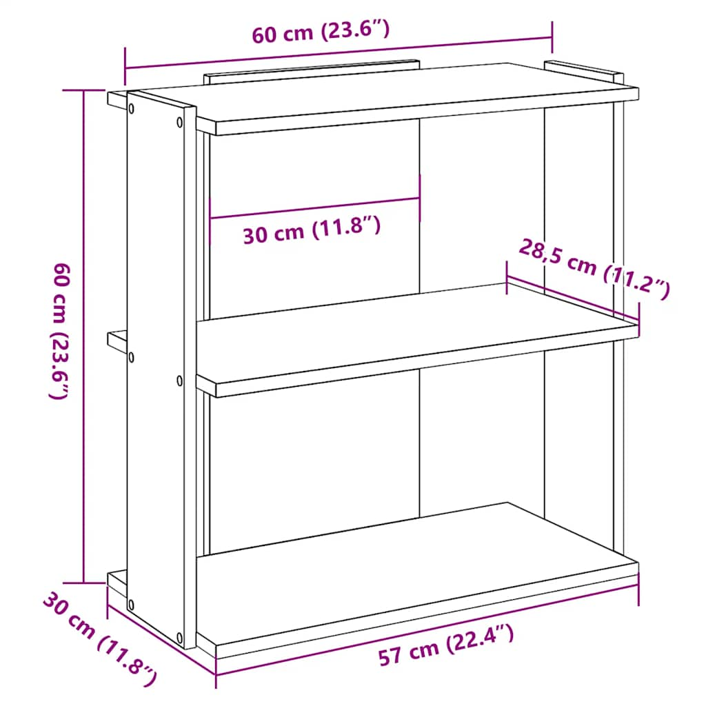 Bookcase 3 shelves concrete grey 60x30x60 cm wood material