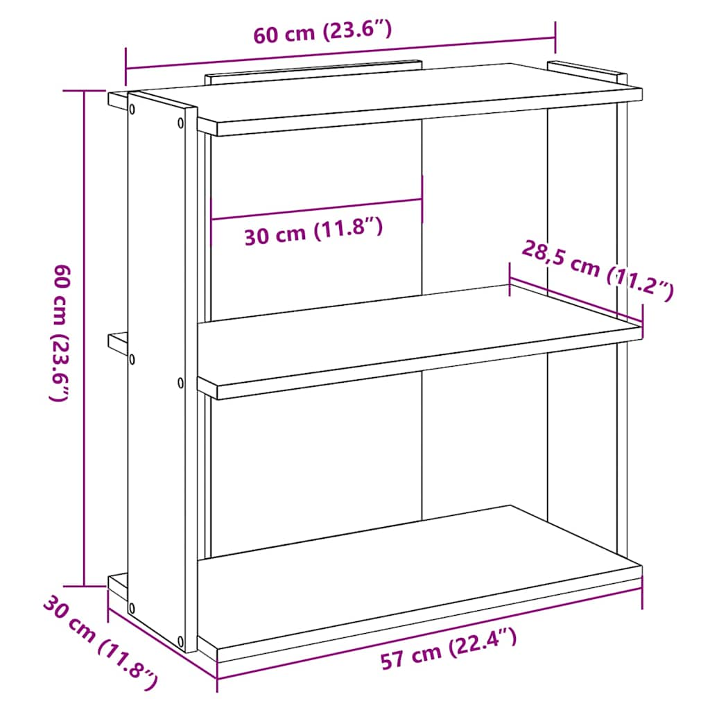 Bookcase 3 shelves smoked oak 60x30x60 cm wood material