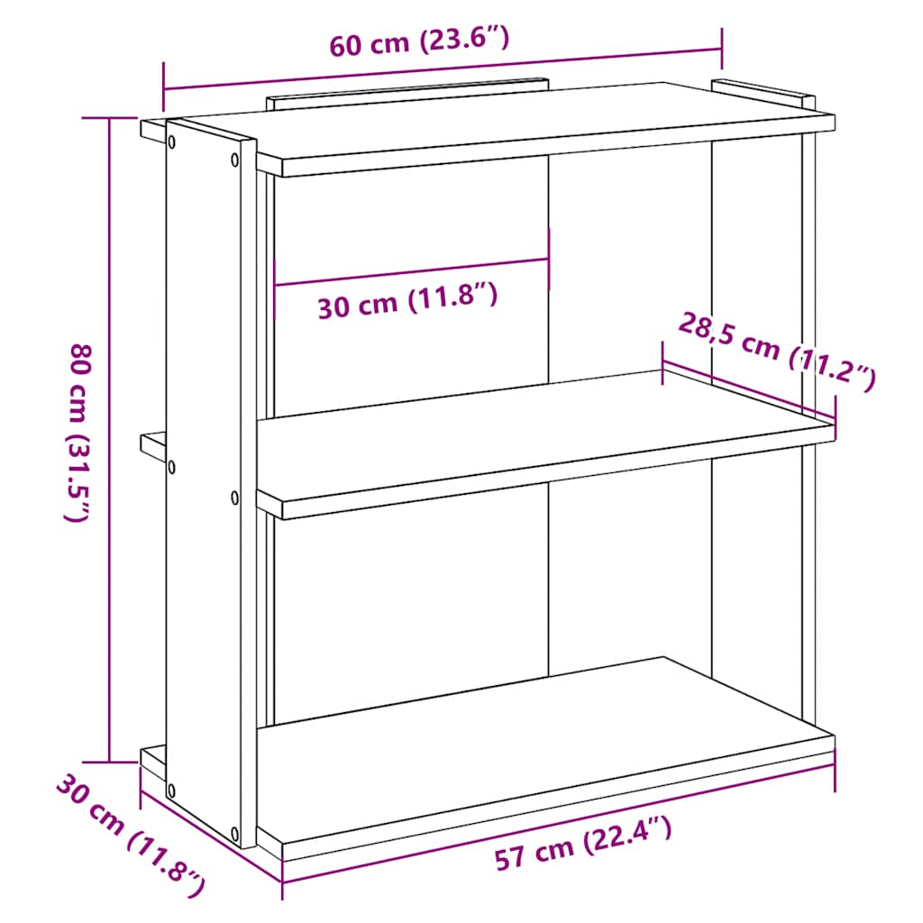 Bücherregal 3 Böden Grau Sonoma 60x30x80 cm Holzwerkstoff