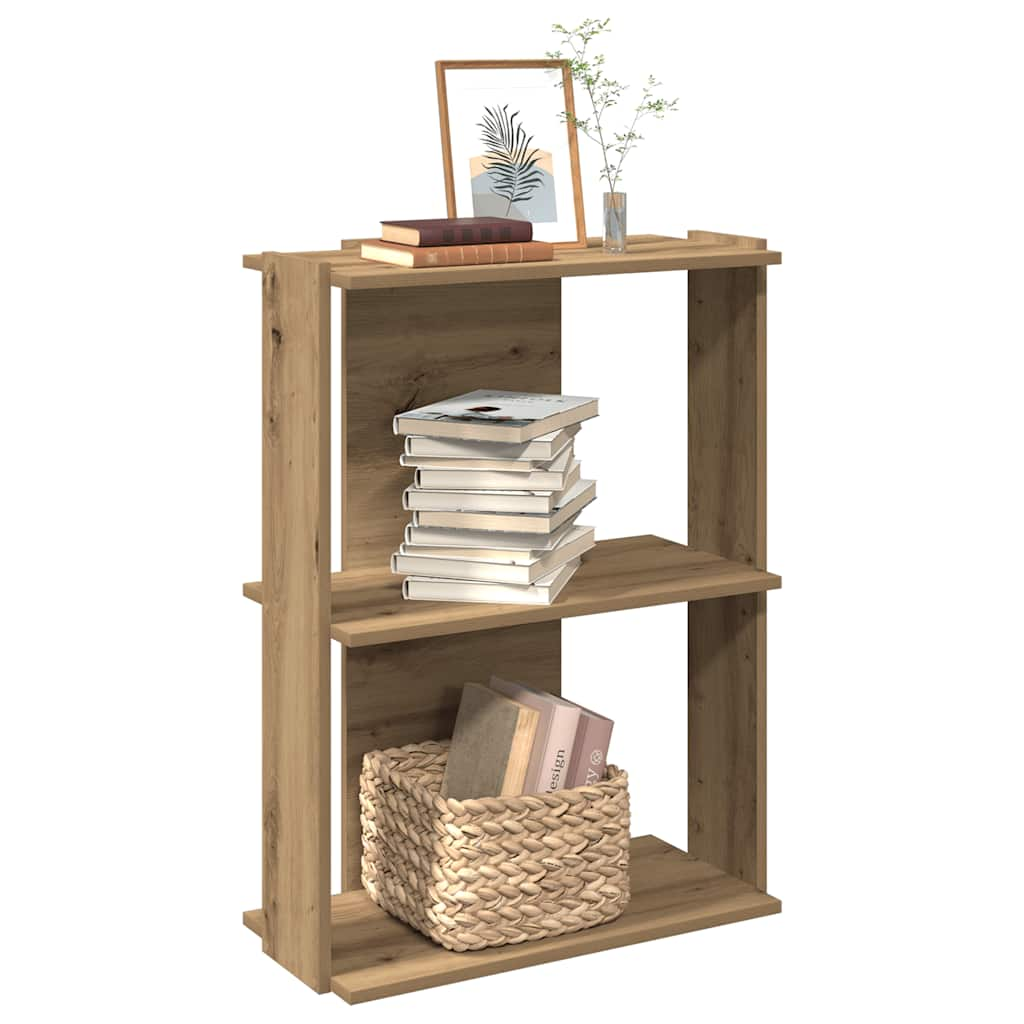 Bookcase 3 shelves Artisan oak 60x30x80 cm wood material