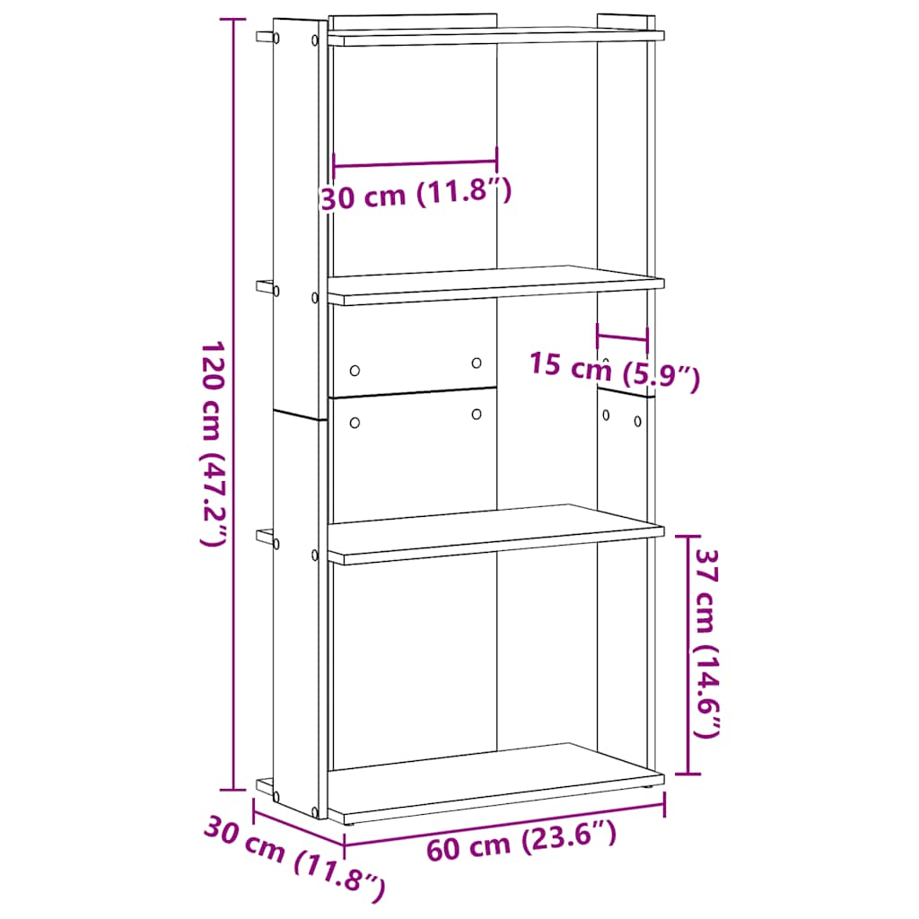 Bookcase 3 shelves Sonoma oak 60x30x120 cm wood material