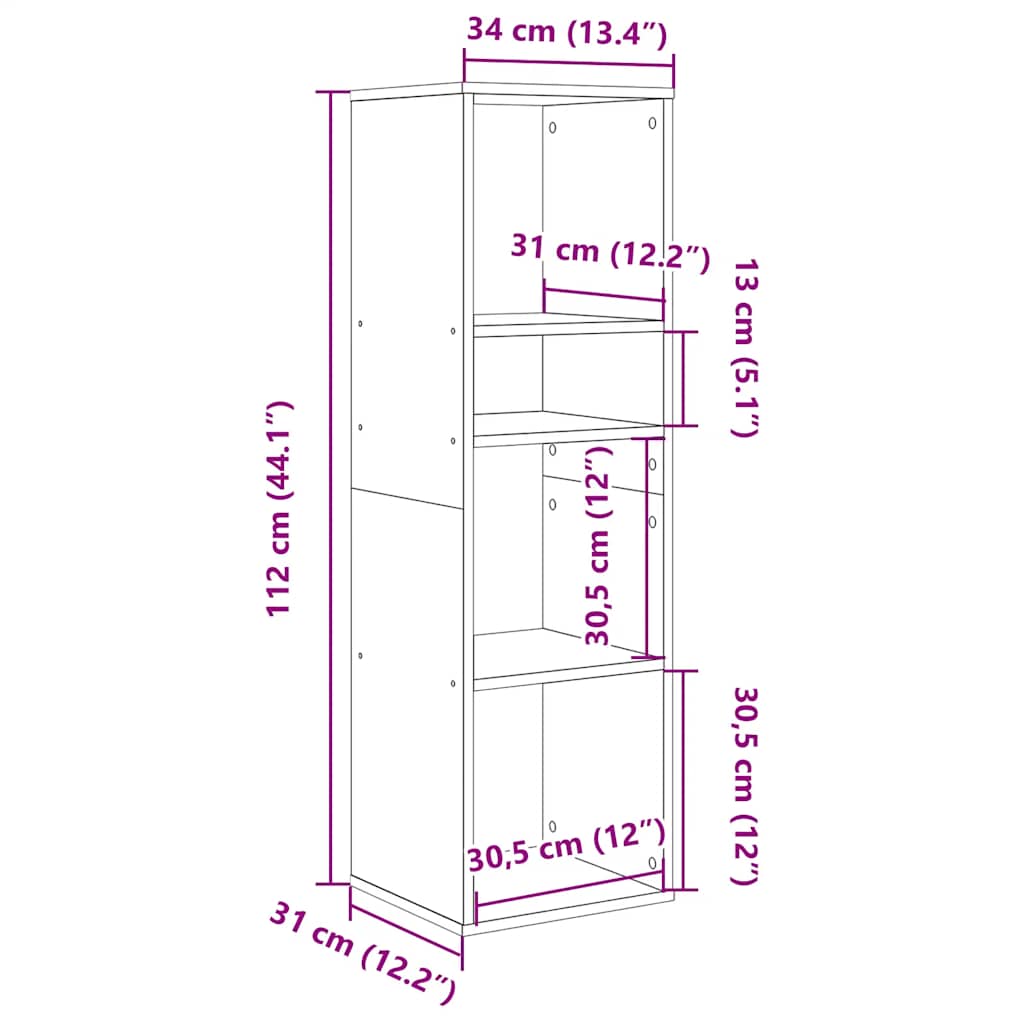 Bookshelf Artisan Oak 34x31x112 cm Wood Material