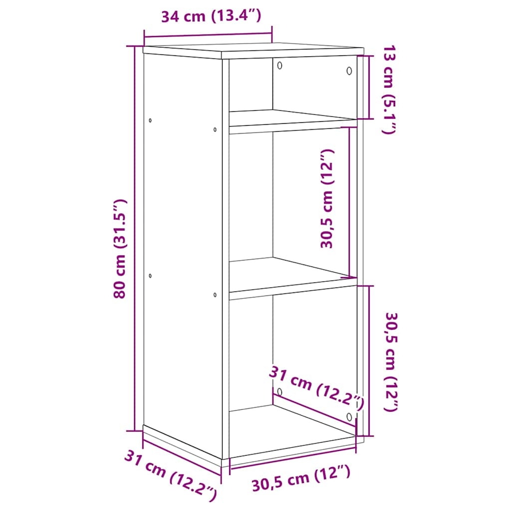 Bücherregal Braun Eichen-Optik 34x31x80 cm Holzwerkstoff