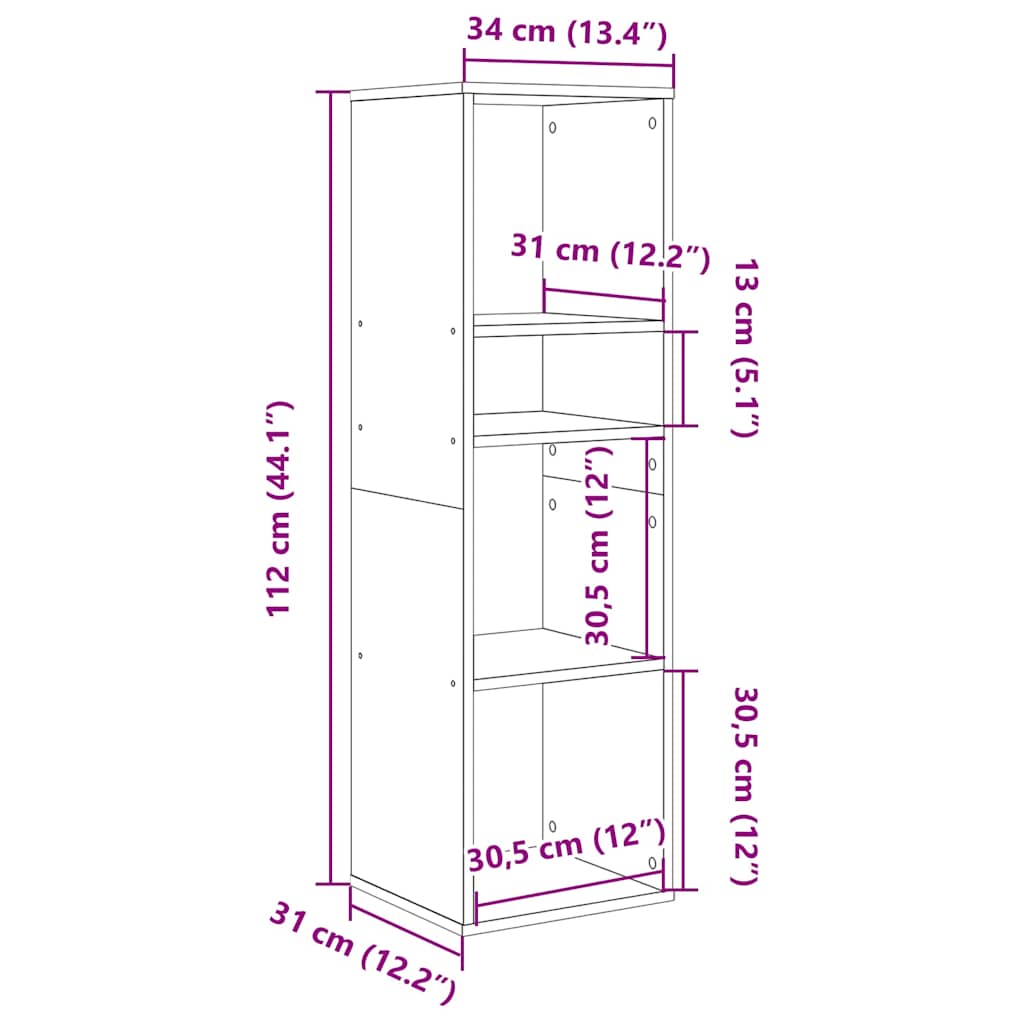 Bücherregal Weiß 34x31x112 cm Holzwerkstoff