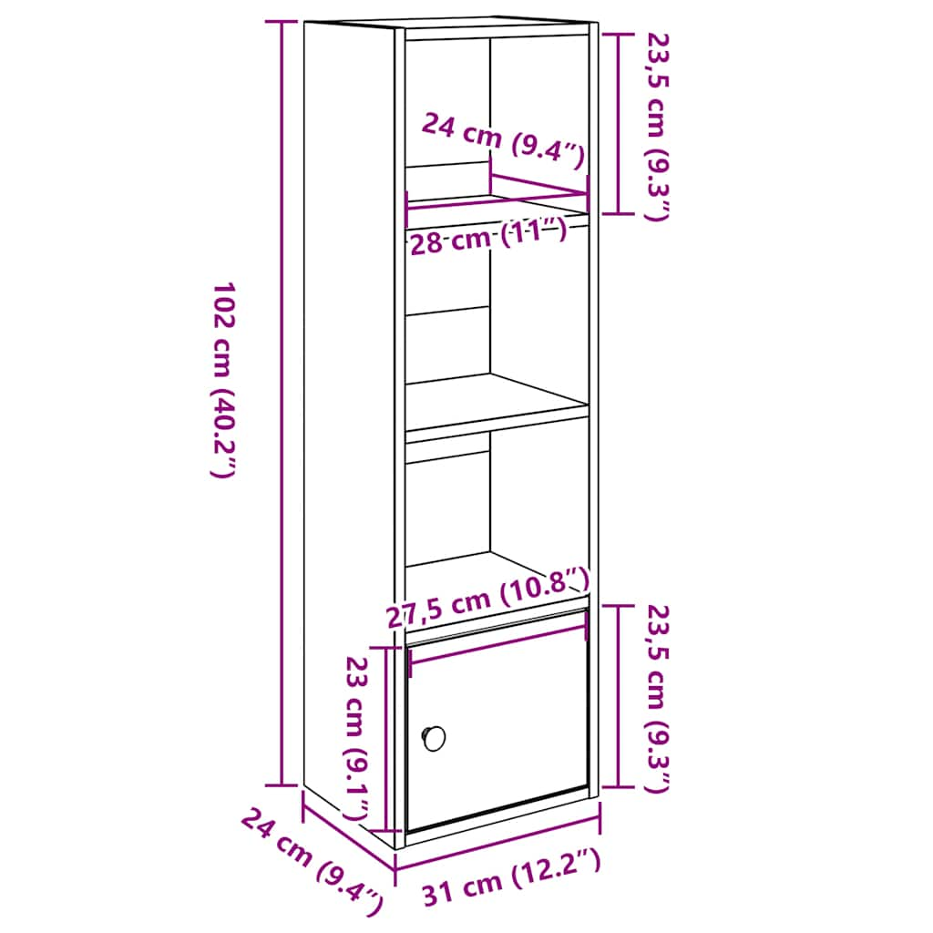 Bookshelf Black Oak Look 31x24x102 cm Wood Material